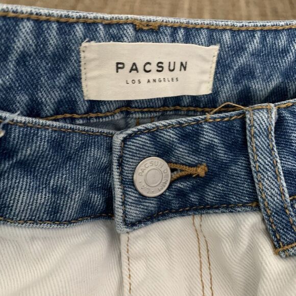 Pacsun Mom Jeans Size 25 High Rise Light Wash / White Two Tone Denim Raw Hem - Picture 2 of 7